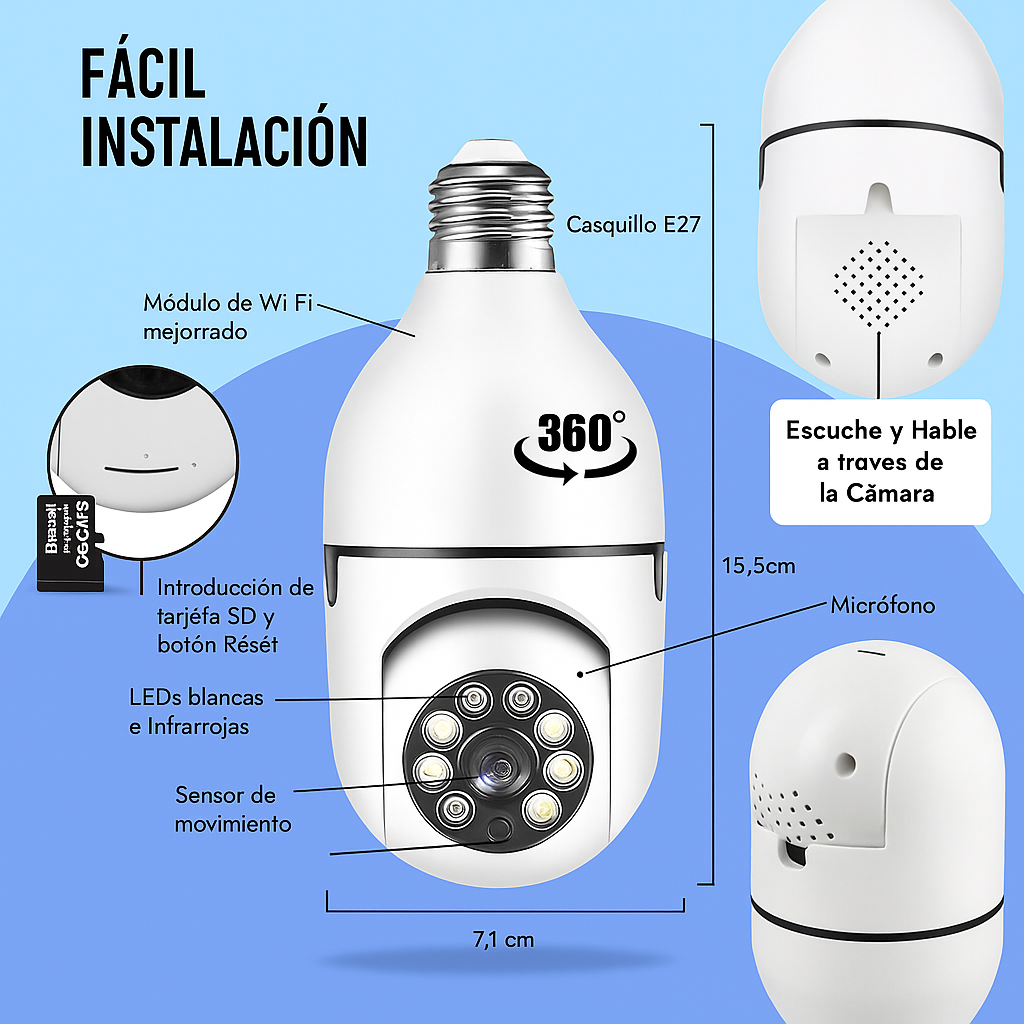 Cámara de Seguridad Inalámbrica Adaptador Bombilla/ Compra 1 y llévate 2