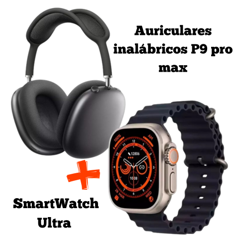 Combinación Reloj Inteligente Ultra Serie 8+ Auriculares Inalámbricos P9 Pro Max + Regalo