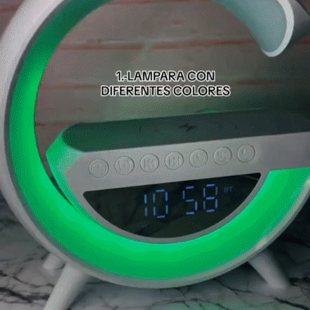 Lámpara Inteligente con Altavoz, Despertador y Cargador Wireless+ Auriculares Gratis