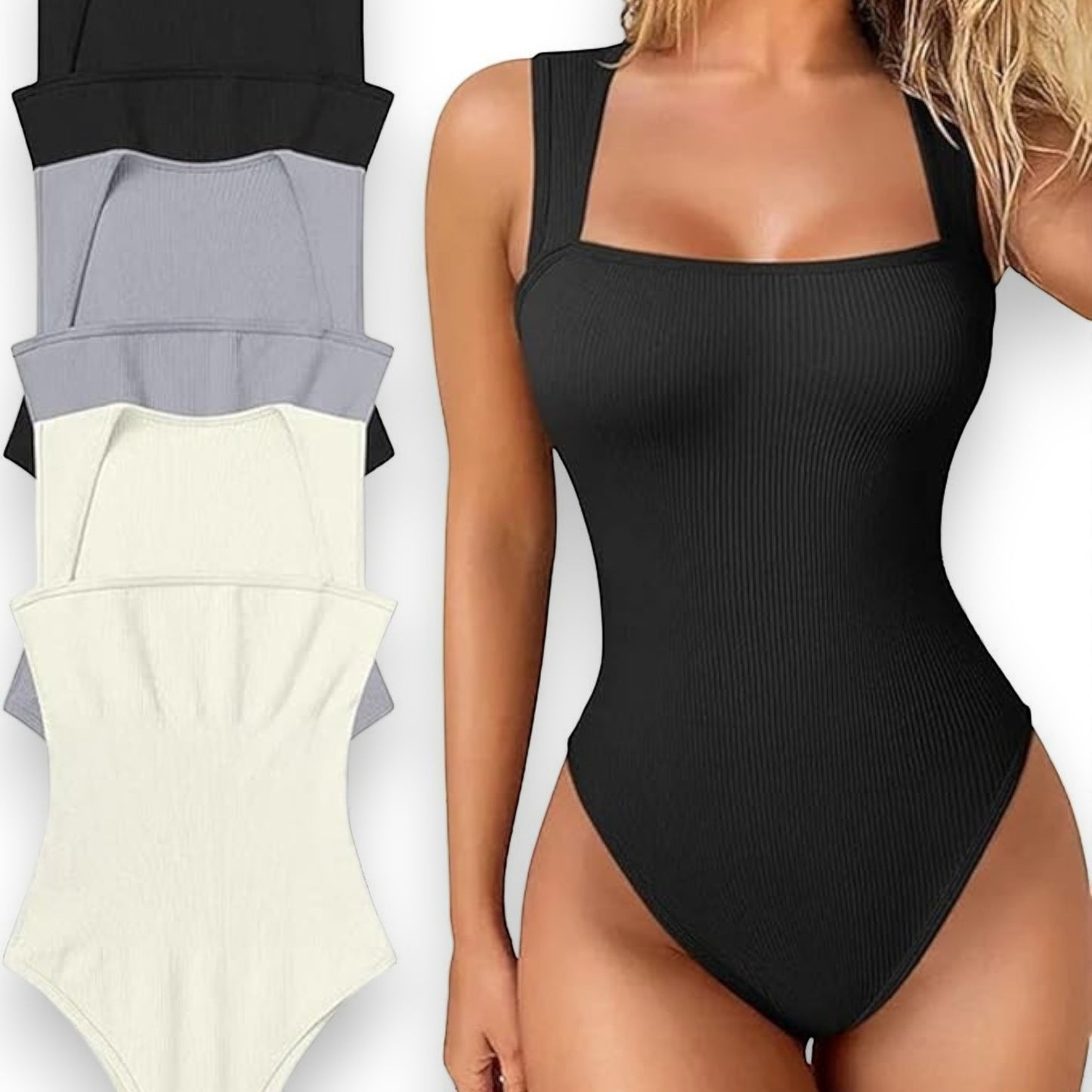 Body Mujer sin Manga con Escote Cuadrado Pague 1 y Reciba 2